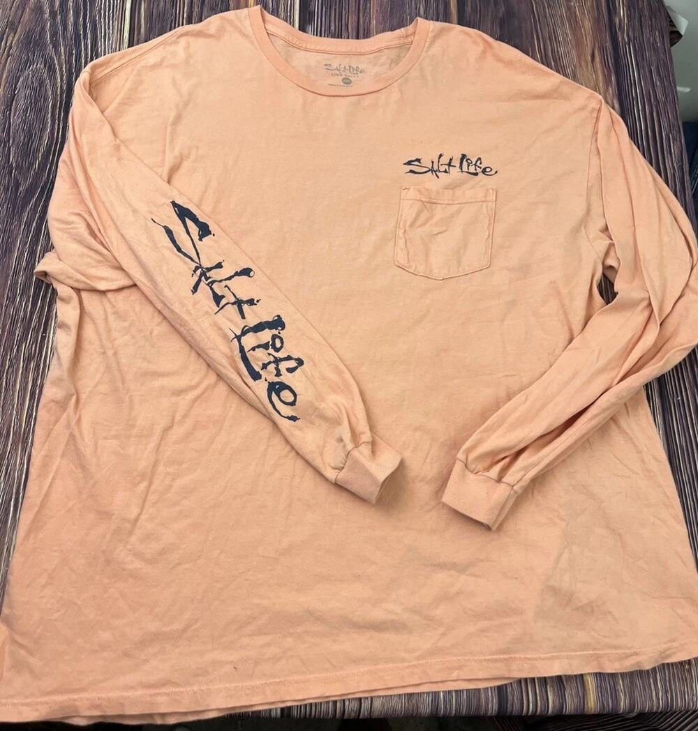 Salt Life Men's Long Sleeve T-Shirt Graphic Light Orange Size 2XL Fishing